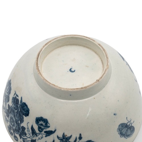 173 - Worcester - First Period circa 1760, blue and white bowl hand painted decoration in the three flower... 