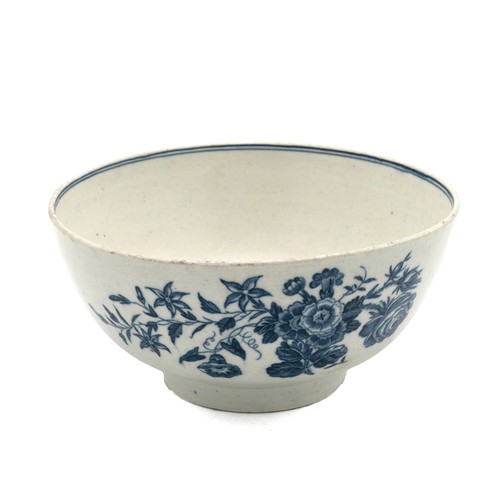 173 - Worcester - First Period circa 1760, blue and white bowl hand painted decoration in the three flower... 