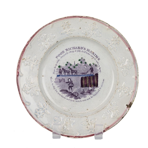 178 - 19th century Poor Richard's Maxim's plate, along with a 18th century twin handled flower vase decora... 