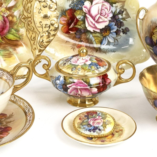 186 - Aynsley China Signed by D Jones, A J Bailey and N Brunt, decorated with fruits and flowers, to inclu... 