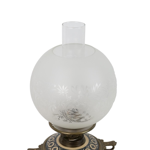 200 - Edith Lupton for Doulton lamp base with fitted ceramic reservoir and etch glass dome and clear glass... 