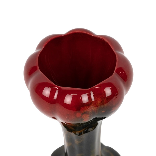 203 - Charles Noke for Royal Doulton Sung Ware tulip shaped vase the oxide glaze in deep reds, oranges and... 