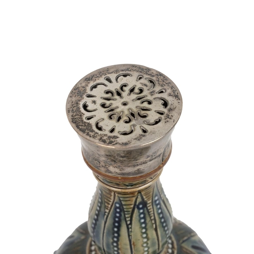 206 - Doulton Lambeth collection to include: a silver topped candlestick, hallmarked for London 1877, of c... 