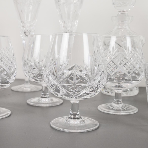 216 - Collection of crystal glassware to include 9 x whisky tumblers, 7 x brandy bowls, 4 x decanters, 13 ... 