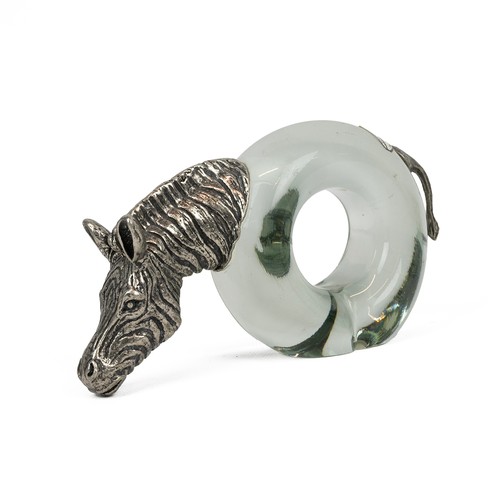 219 - Ngwena glass, Kingdom of Swaziland, handmade animal napkin rings. A set of six, in glass and white m... 