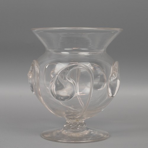 220 - Art Nouveau hand blown globular shaped pedestal vase decorated with trails raised on a short twisted... 