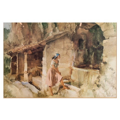 222 - After Sir William Russell Flint (1880-1969) 'Woman at the Well' and 'Repainting Oar Blades' framed a... 