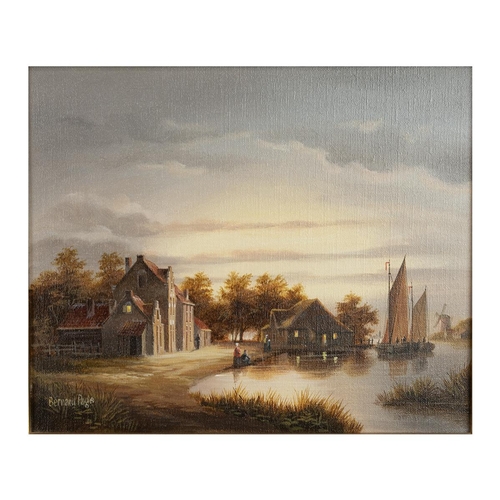 223 - Bernard Page, pair of contemporary Dutch boat, river scenes, oil on canvas signed lower right and le... 