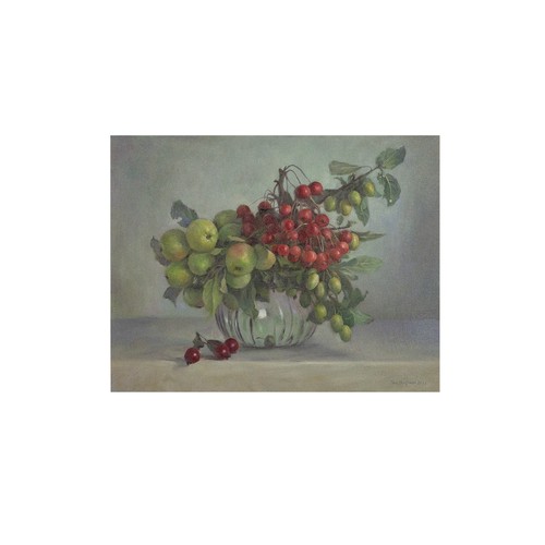 226 - Shiquan Zou (b. 1965) - Still Life Of Cherries and Apples (2023), oil on canvas, signed and dated lo... 