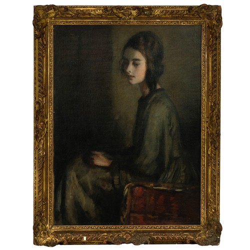 230 - Bloomsbury Group Portrait of a Young Women seated in contemplation oil on canvas indistinct signatur... 