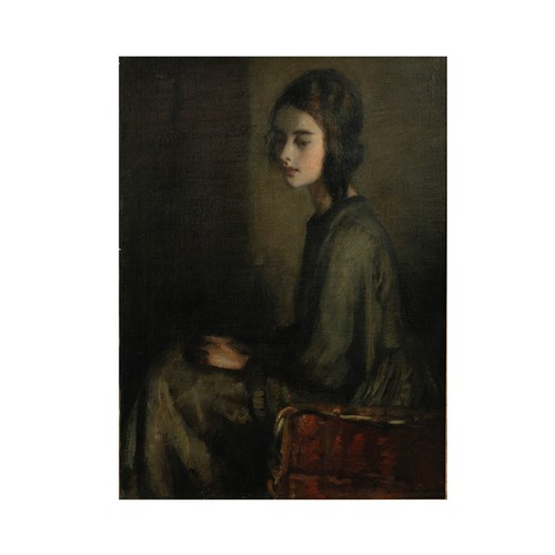 230 - Bloomsbury Group Portrait of a Young Women seated in contemplation oil on canvas indistinct signatur... 