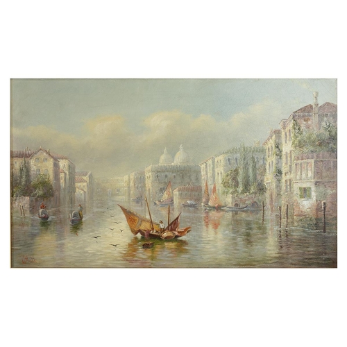 251 - Jame Salt (British 1850-1903) pair of Oil on Canvas, Venice river boat scene signed lower right and ... 