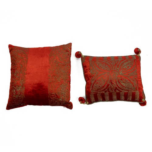 299 - Liberty & Co. - set of four silk cushions, two of which with Murano glass drops to each corner, ... 