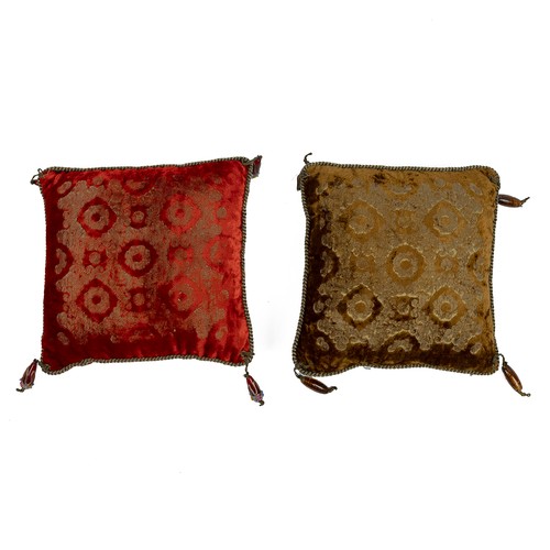 299 - Liberty & Co. - set of four silk cushions, two of which with Murano glass drops to each corner, ... 