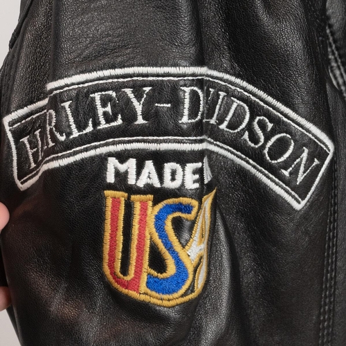 304 - Harley Davidson leather waistcoat with Thames valley chapter embroidery and a gsouma leather jacket ... 