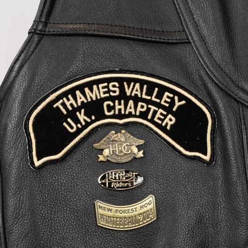 304 - Harley Davidson leather waistcoat with Thames valley chapter embroidery and a gsouma leather jacket ... 