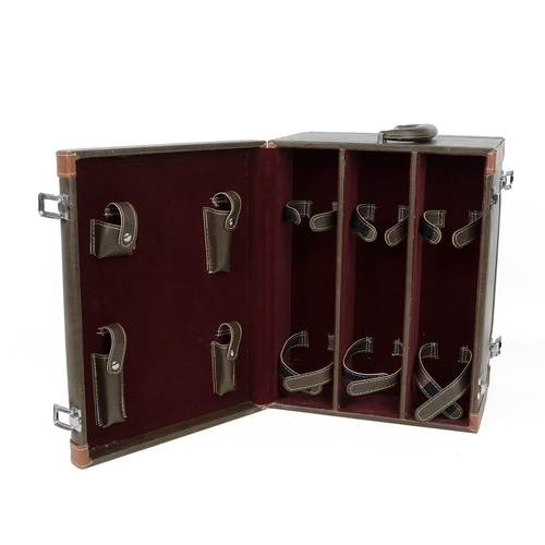 315 - Faux leather wine carrier with two fold out departments with fitted compartments, L23cm x D27.5cm x ... 