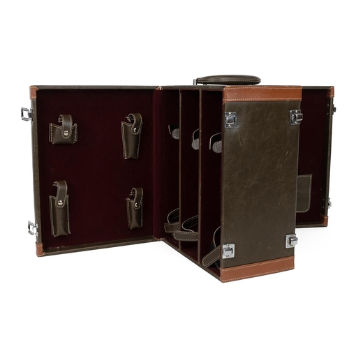 315 - Faux leather wine carrier with two fold out departments with fitted compartments, L23cm x D27.5cm x ... 