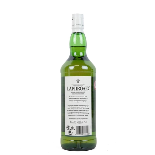 320 - Laphroaig Islay single malt QA Cask double matured 100cl 40% alc/vol in cardboard tube. Mid neck, la... 