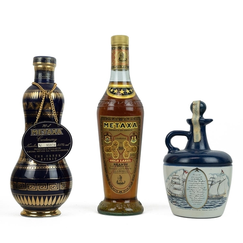 337 - Metaxa Centenary 1988 brandy in porcelain decanter bottle 70cl 40% alc/vol in presentation box and l... 