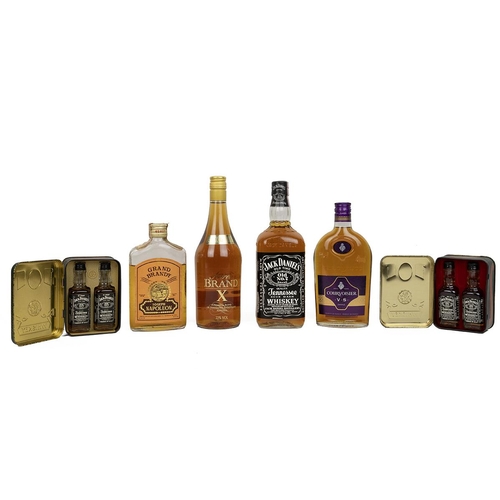 342 - Jack Daniels Old No 7 100cl (no proof) in card box; Soiree Brand X 70cl 22% alc/vol; Courvoisier VS ... 