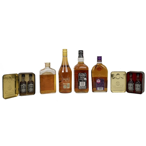 342 - Jack Daniels Old No 7 100cl (no proof) in card box; Soiree Brand X 70cl 22% alc/vol; Courvoisier VS ... 