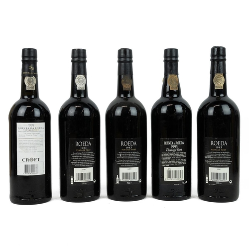 346 - Croft Roeda vintage port 1983 x 3 (one owc) each 75cl 20.5% alc/vol, fill to into neck one below sho... 