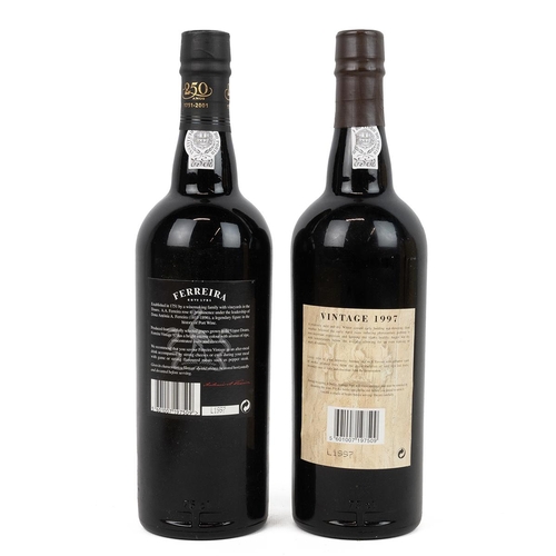 352 - 2 x Ferreira vintage port 1997 each with owc 75cl 20% alc/vol one with 250 year anniversary capsule ... 