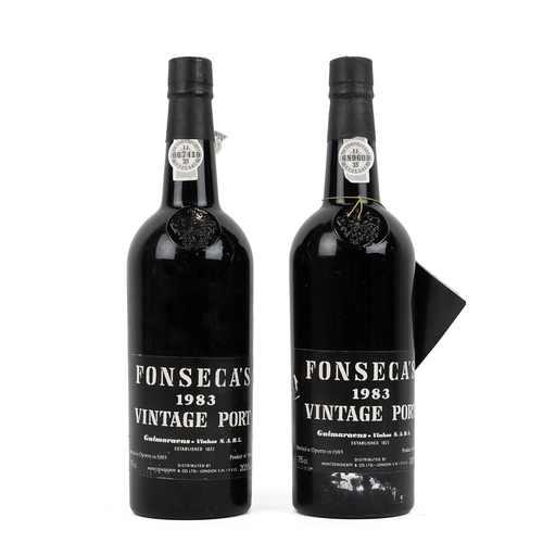 356 - Fonseca 1983 Vintage Port 75cl 20.5% alc/vol  one with owc. Both into neck, labels good, capsules in... 