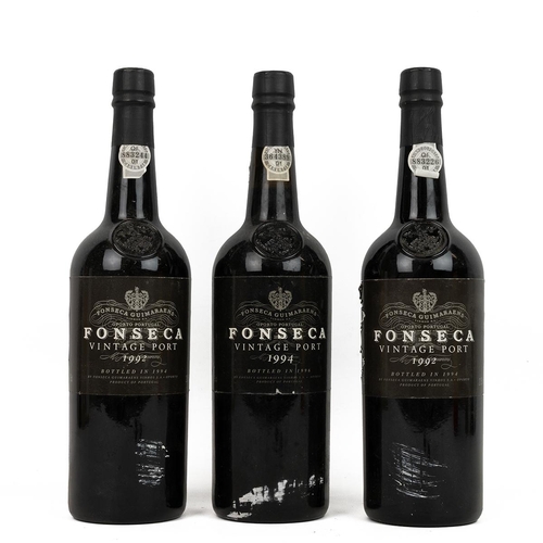 359 - Fonseca vintage port - 2 x 1992 and 1 x 1994, each 75cl 20.5% alc/vol. The 1992 - fill high, one lab... 