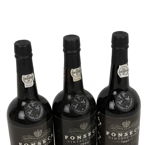 359 - Fonseca vintage port - 2 x 1992 and 1 x 1994, each 75cl 20.5% alc/vol. The 1992 - fill high, one lab... 