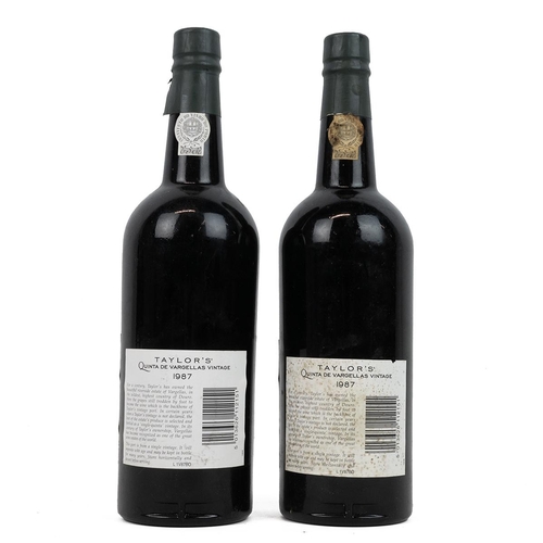 375 - 2 x Taylor's Quinta de Vargellas vintage port 1987, each 75cl 20.5% alc/vol. Fill high, labels lighl... 