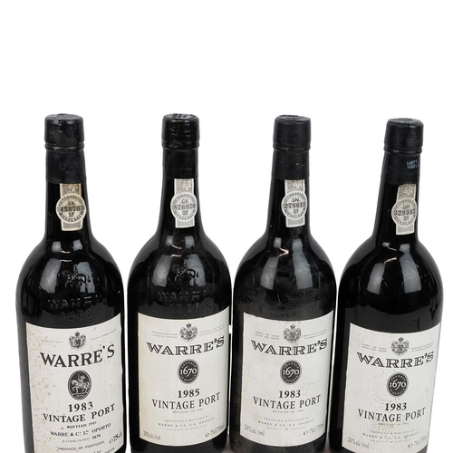 379 - Warre's vintage port: 3 x 1983 and 1 x 1985 each 75cl 20% alc/vol. Fill high. Labels lightly foxed. ... 