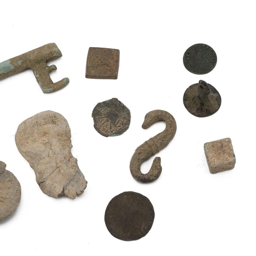 406 - Roman and Mediaeval metal detecting finds, including coins, key and other similar items.