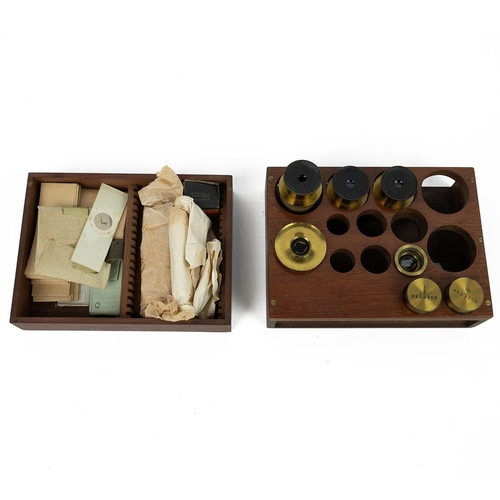 422 - Antique R & J Beck Microscope, 9258, 19th Century. Gilt brass in mahogany fitted case, various l... 