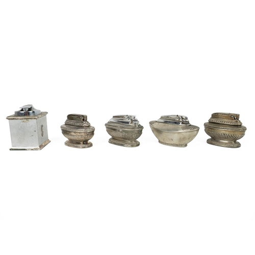 424 - Collection of 5 Ronson Table Lighters, four of usual form and one of cuboid from. (5)