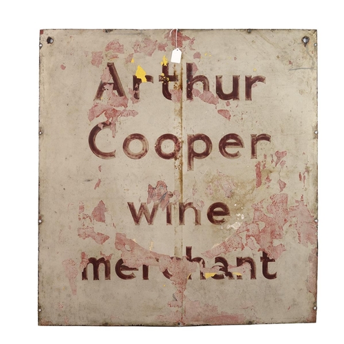 435 - Vintage tin double sided 'ARTHER COOPER' Wine Merchants advertising sign, 84.5cm x 90cm.