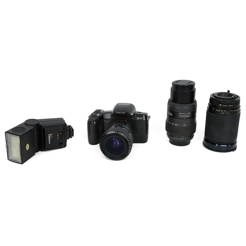 447 - Pentax Z-10 Camera and 3 lenses Pentax-f zoom 70-200, Macro Focusing zoom 28-200mm light meter etc. ... 