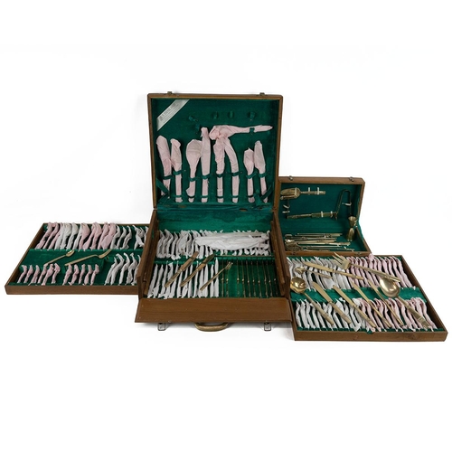 454 - Canteen cutlery set in a fitted wooden case, along with another smaller canteen set.