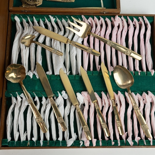 454 - Canteen cutlery set in a fitted wooden case, along with another smaller canteen set.