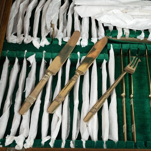 454 - Canteen cutlery set in a fitted wooden case, along with another smaller canteen set.