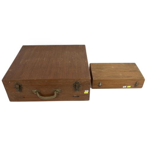 454 - Canteen cutlery set in a fitted wooden case, along with another smaller canteen set.