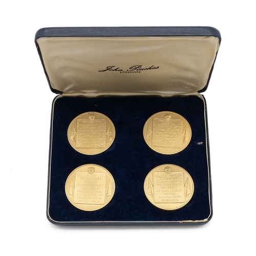 455 - Set of four John Pinches London 'The Churchill Medals' set, 24ct gold on sterling silver with certif... 