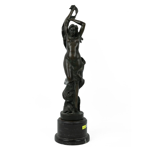 456 - A Bronze of a Lady in pose holding a silk scarf signed MILO with French plaque of guarantee, mounted... 