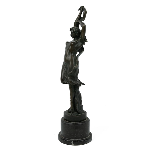 456 - A Bronze of a Lady in pose holding a silk scarf signed MILO with French plaque of guarantee, mounted... 