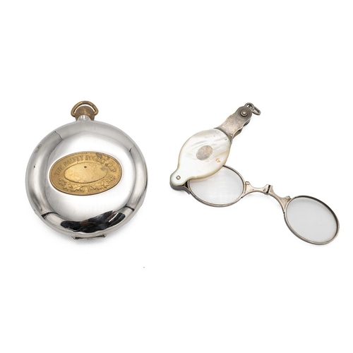 459 - Mother of Pearl decorated folding pocket Lorgnette & The Dalvey Pocket Cup.