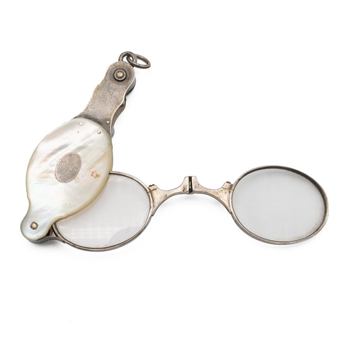 459 - Mother of Pearl decorated folding pocket Lorgnette & The Dalvey Pocket Cup.