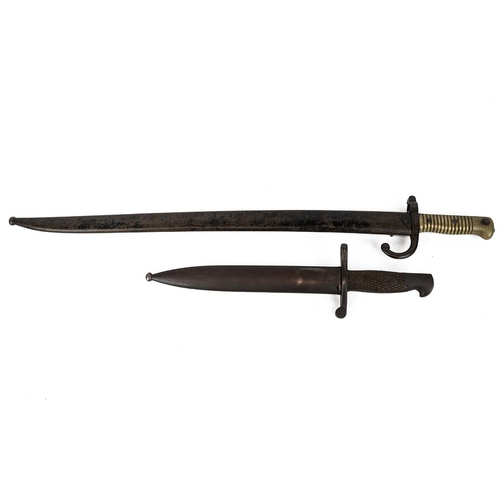 468 - Chassepot bayonet and Spanish Bolo bayonet, each with scabbard. The Chassepot with impressed mark of... 