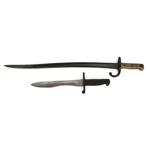 468 - Chassepot bayonet and Spanish Bolo bayonet, each with scabbard. The Chassepot with impressed mark of... 