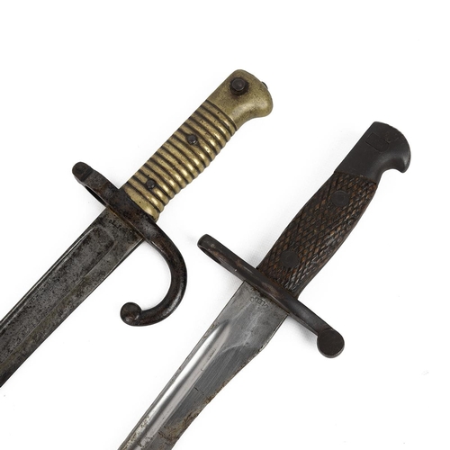 468 - Chassepot bayonet and Spanish Bolo bayonet, each with scabbard. The Chassepot with impressed mark of... 